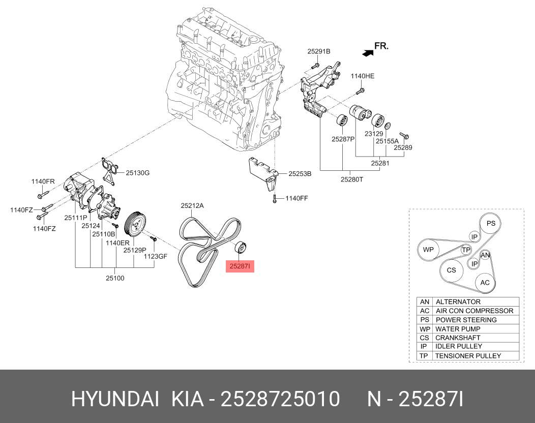 Ролик обводной навесного оборудования  - Hyundai/Kia 25287-25010