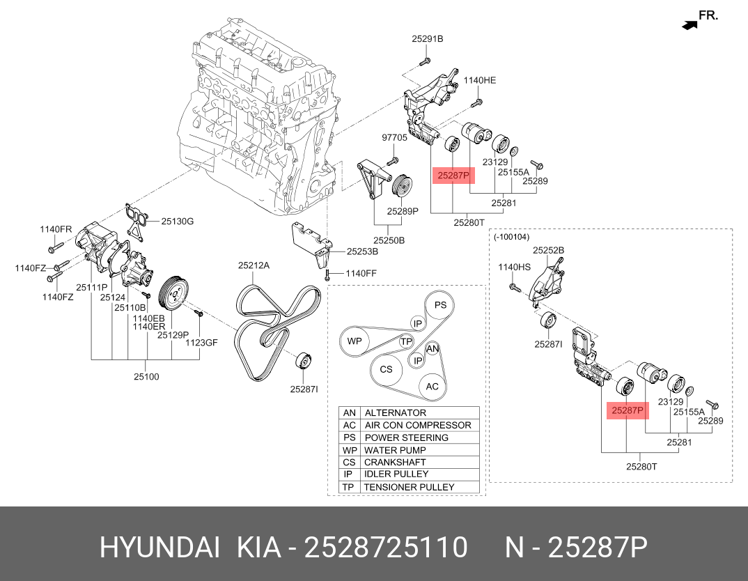 Ролик обводной приводного ремня - Hyundai/Kia 2528725110