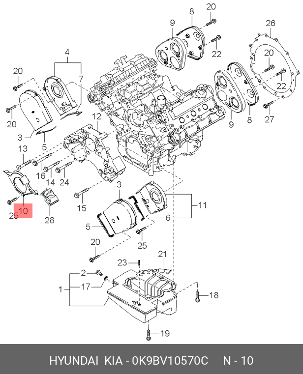 Кожух шкива коленвала - Hyundai/Kia 0K9BV-10570C