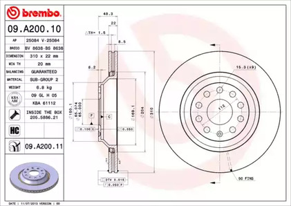 Снят, замена 09.a200.11 Диск тормозной | зад | - Brembo 09.A200.10