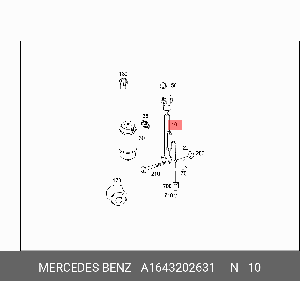 Амортизатор пневмоподвески задний - Mercedes A 164 320 26 31