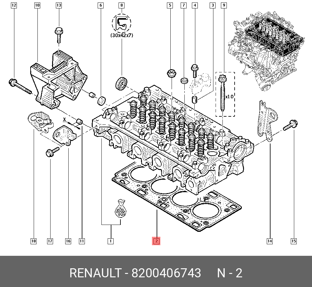Прокладка головки блока цилиндров - Renault 8200 406 743