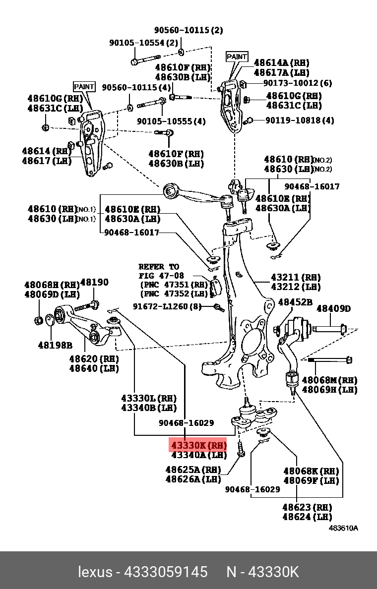 Опора шаровая | прав | - Toyota 43330-59145