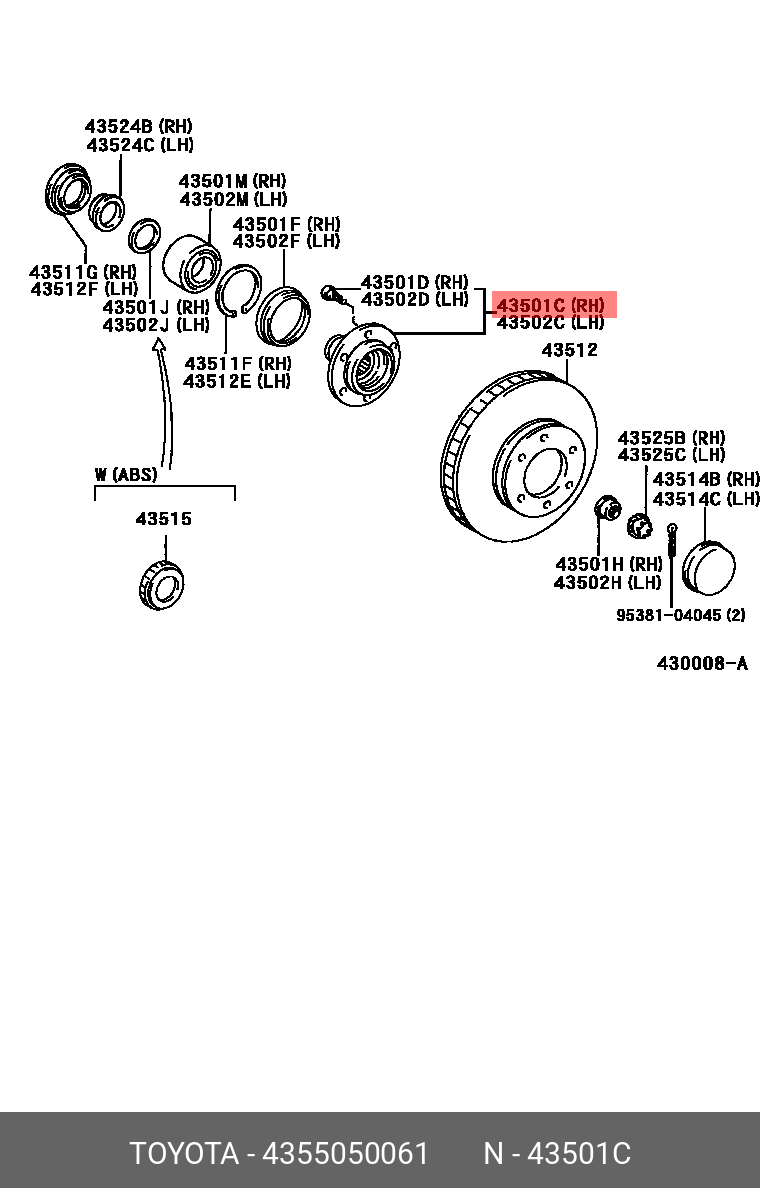 Ступица колеса - Toyota 43550-50061