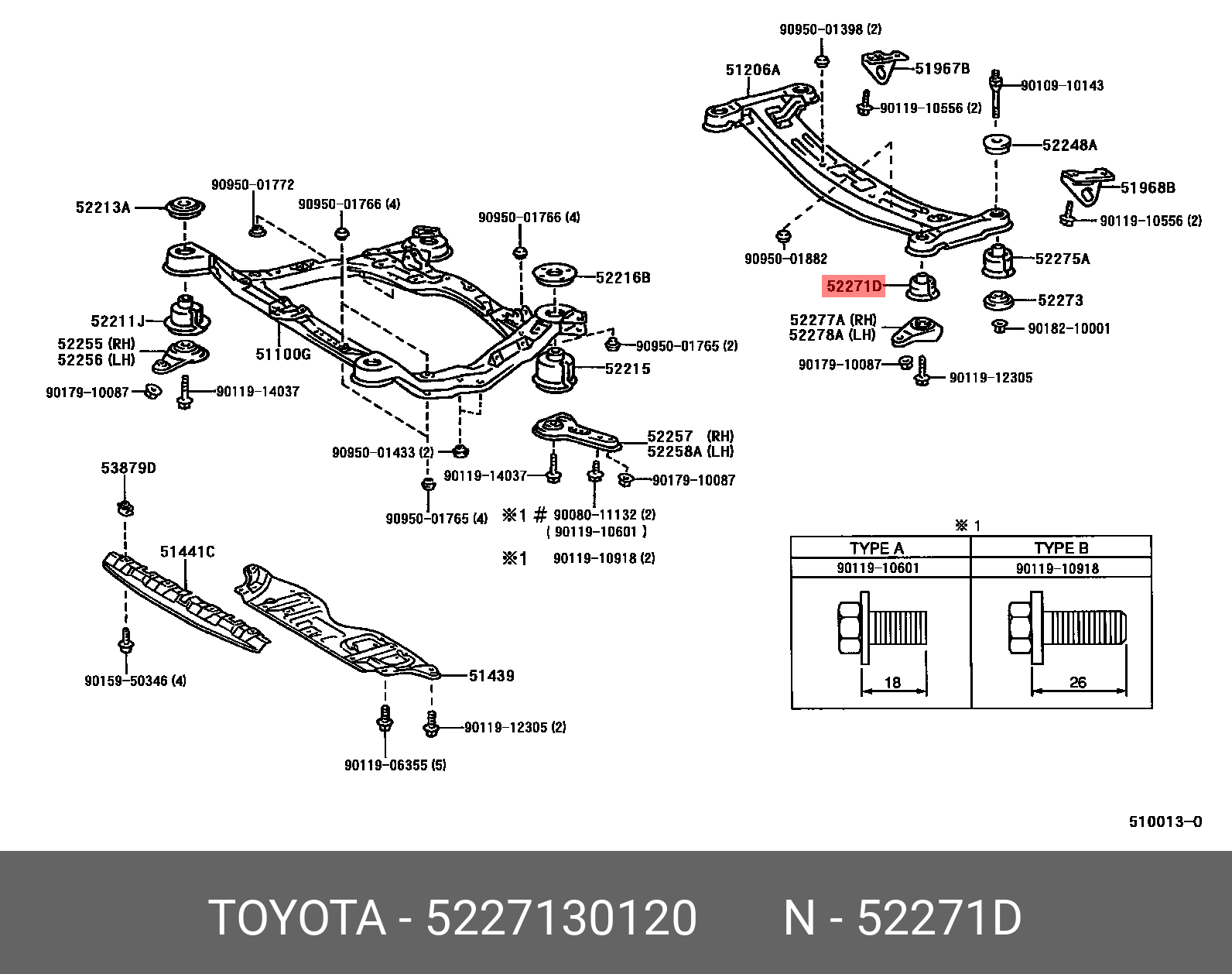 Втулка задн.балки - Toyota 52271-30120