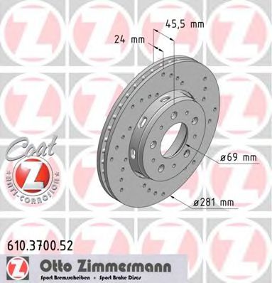 Диск тормозной | перед | - Zimmermann 610.3700.52