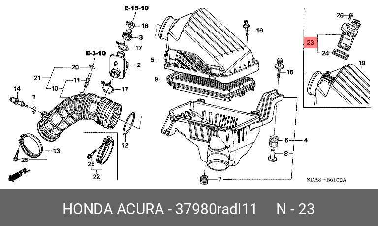 Датчик массового расхода воздуха ДВС - Honda 37980RADL11