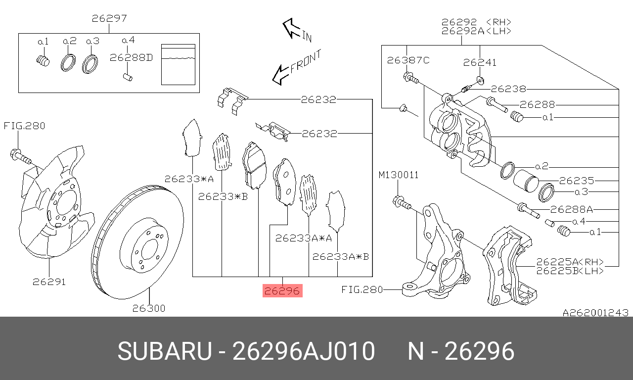 Колодки тормозные дисковые | перед | - Subaru 26296AJ010