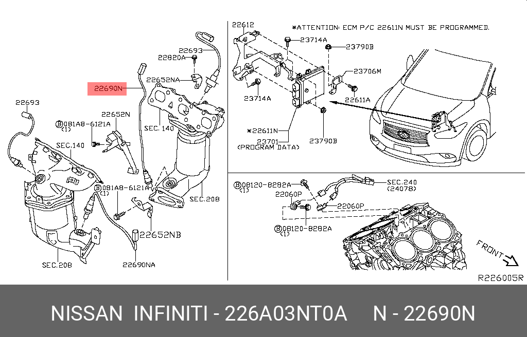 Датчик кислородный  - Nissan 226A0-3NT0A