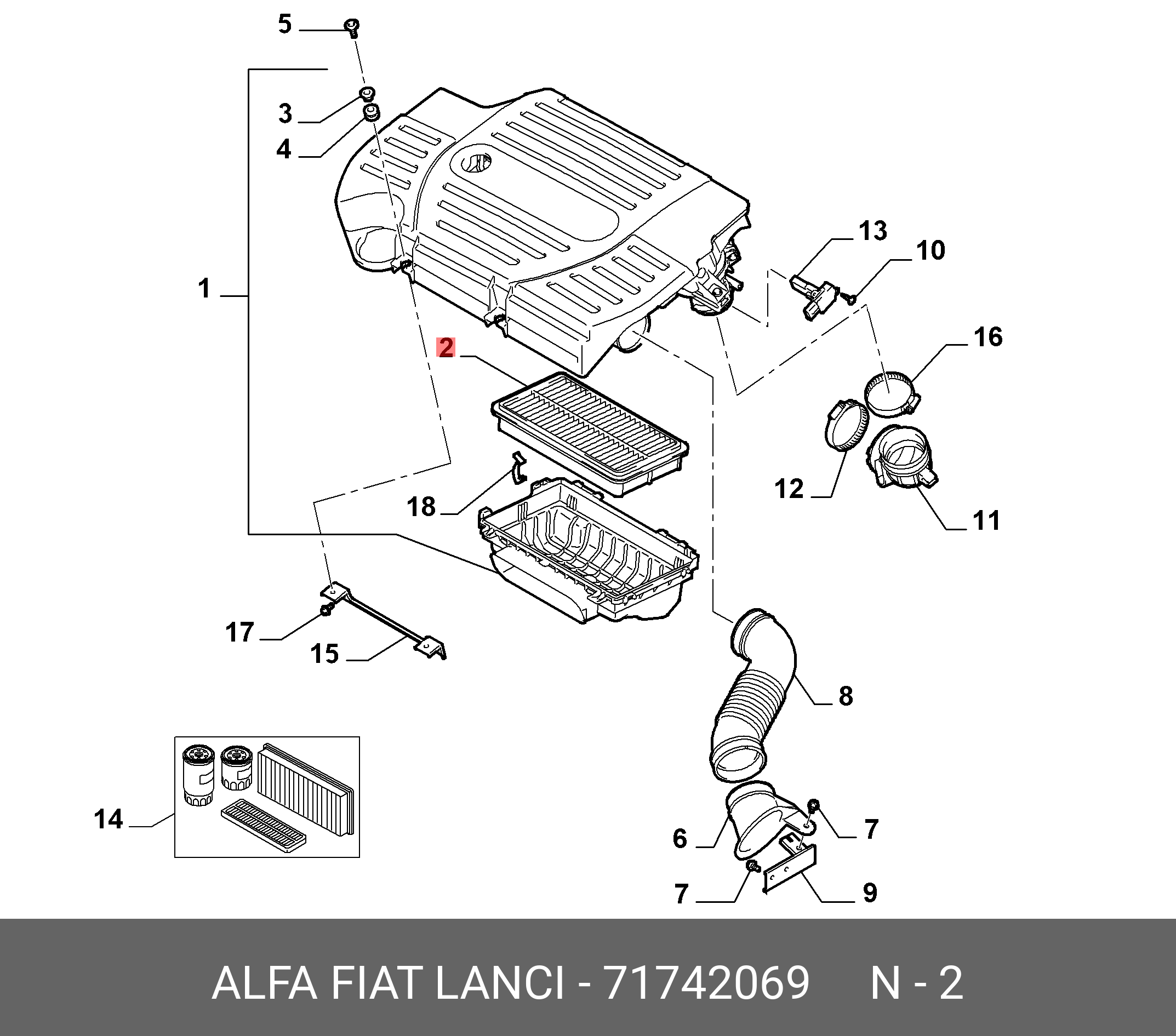 Фильтр воздушный - Fiat/Alfa/Lancia 71742069
