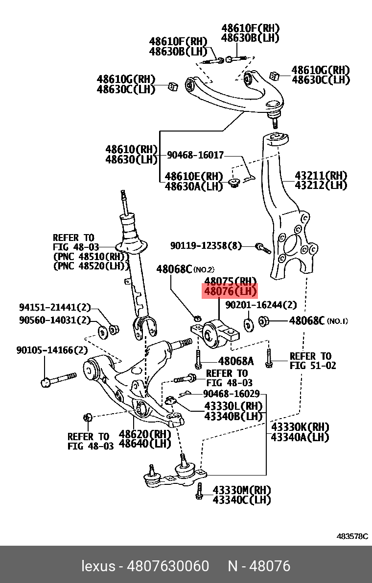 Сайлентблок рычага подвески - Toyota 48076-30060