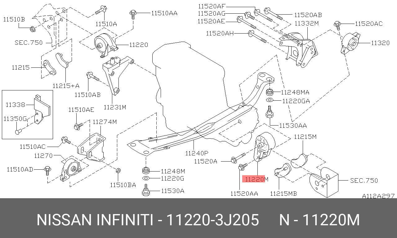 Подушка ДВС nissan primera P11 1995 sr20de 112203j205 - Nissan 11220-3J205
