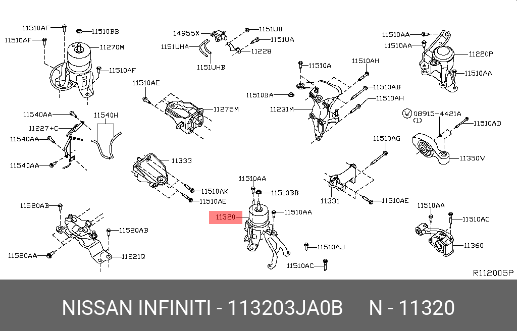 Подушка двигателя - Nissan 11320-3JA0B