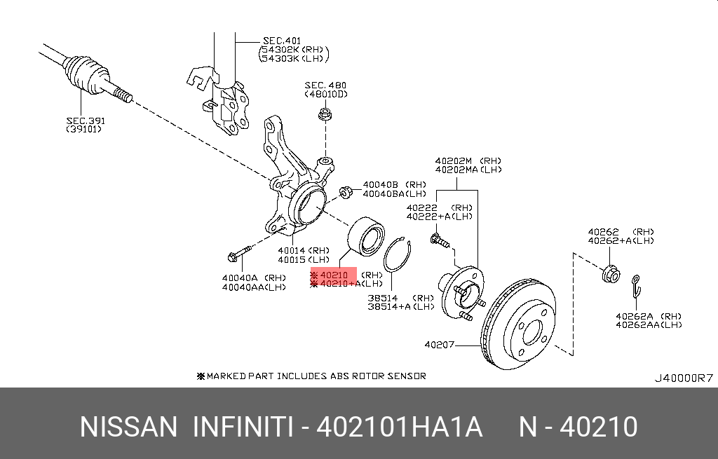 Комплект подшипника ступицы колеса | перед | - Nissan 40210-1HA1A