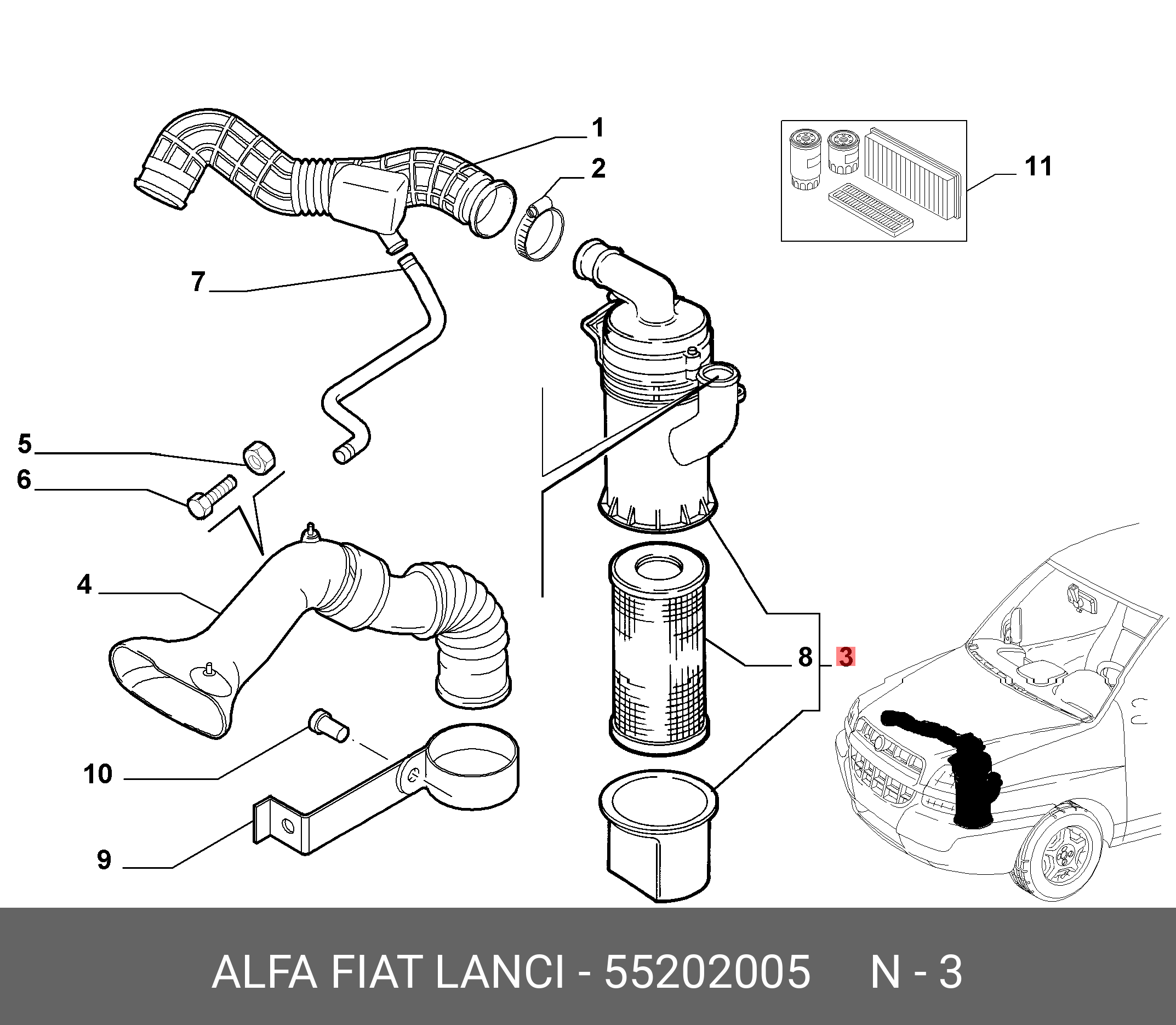 Фильтр воздушный - Fiat/Alfa/Lancia 55202005