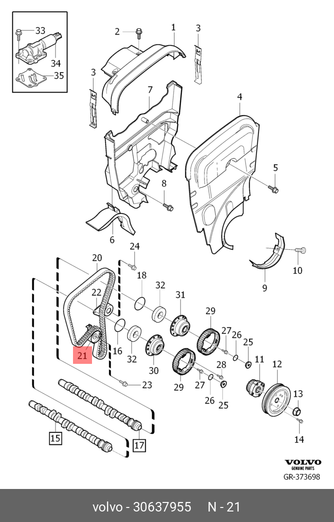 Ролик промежуточный ремня ГРМ - Volvo 30637955