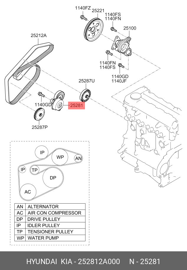 Натяжитель ремня навесного оборудования - Hyundai/Kia 25281-2A000