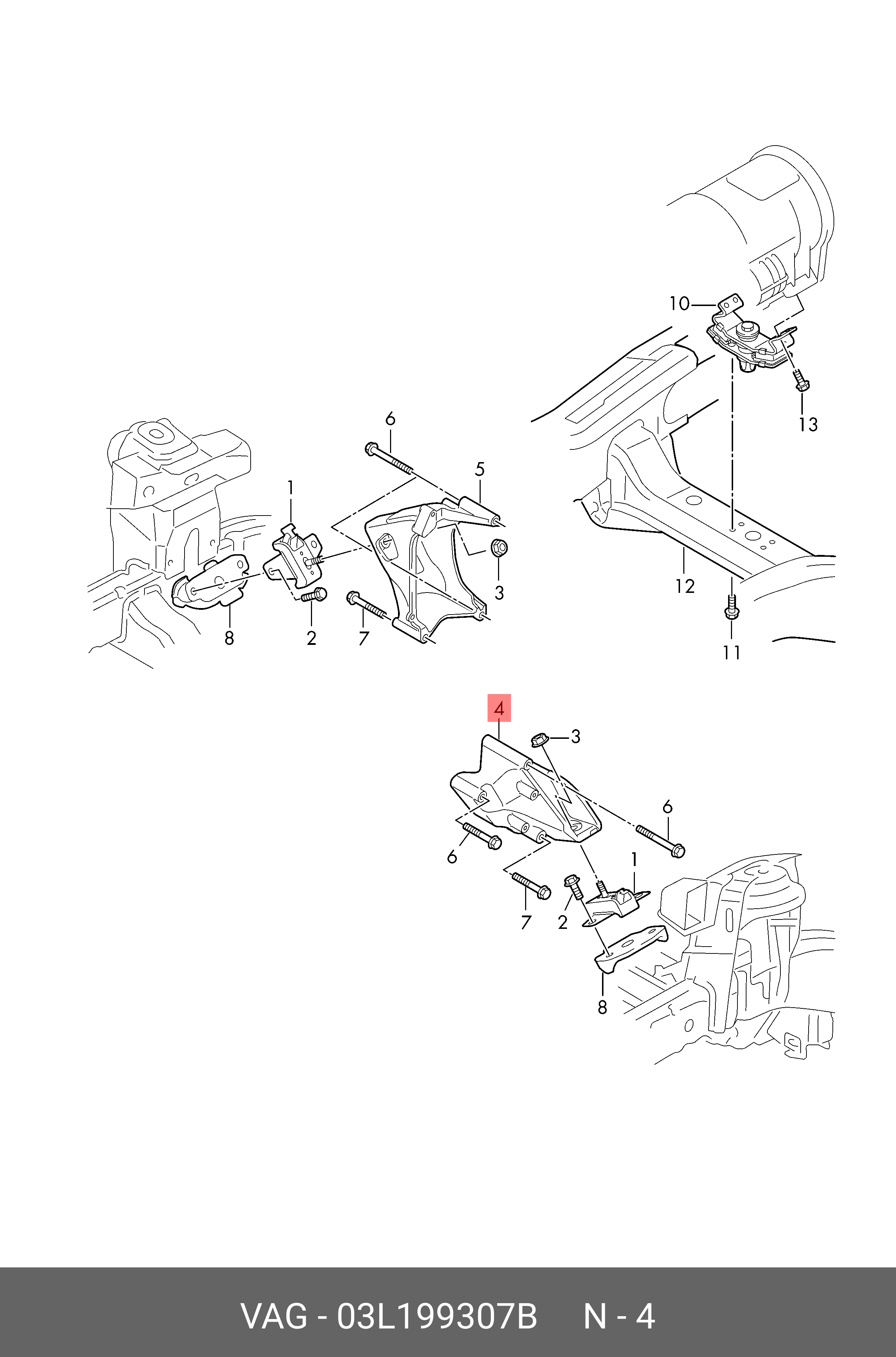 Опора двигателя левая / VW Amarok 10~ - VAG 03L 199 307 B