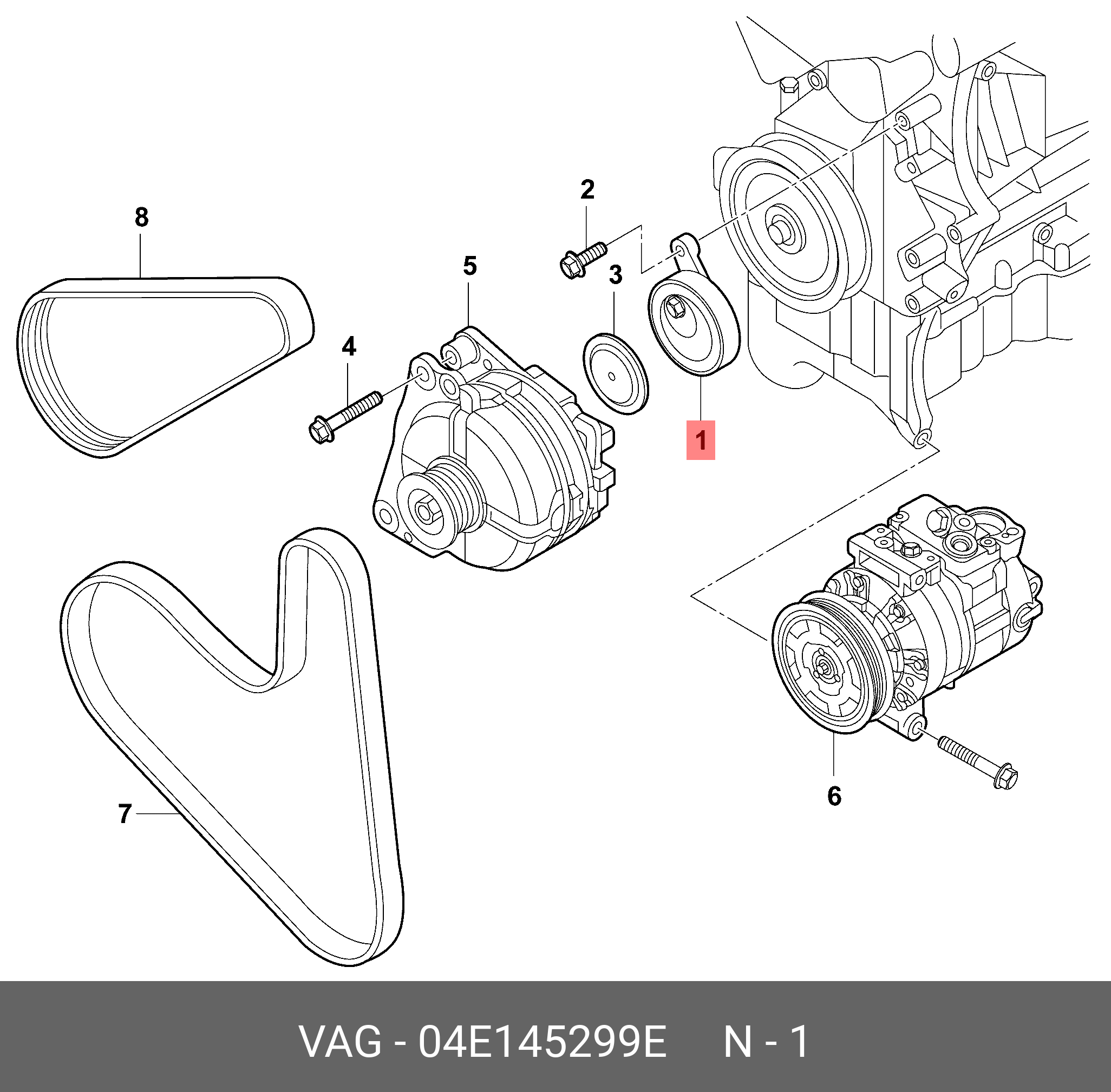 Ролик натяжной навесного оборудования - VAG 04E145299E