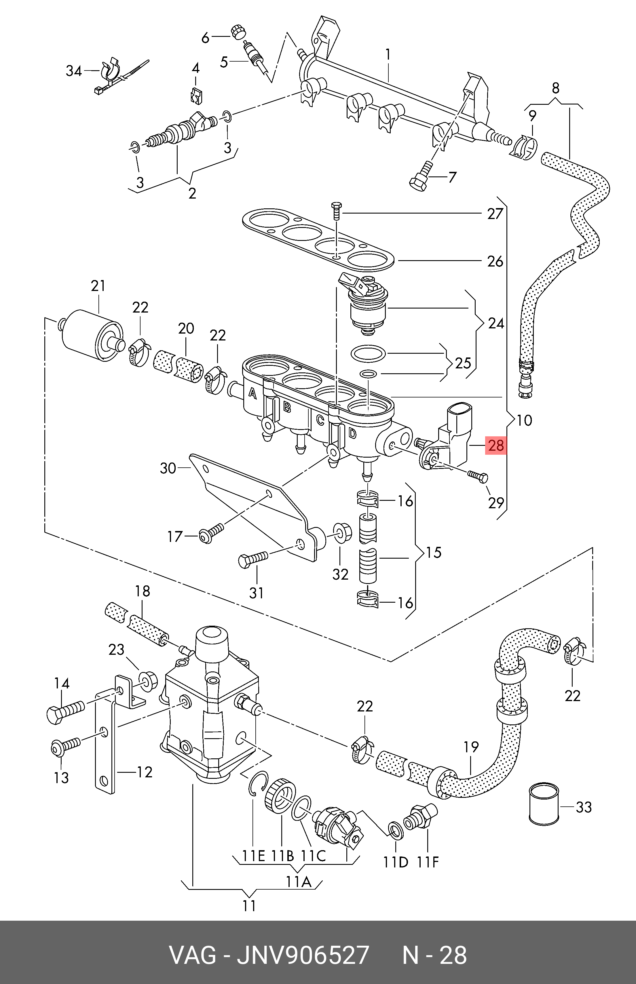 Датчик давления VW Golf (11-) топлива OE - VAG JNV 906 527
