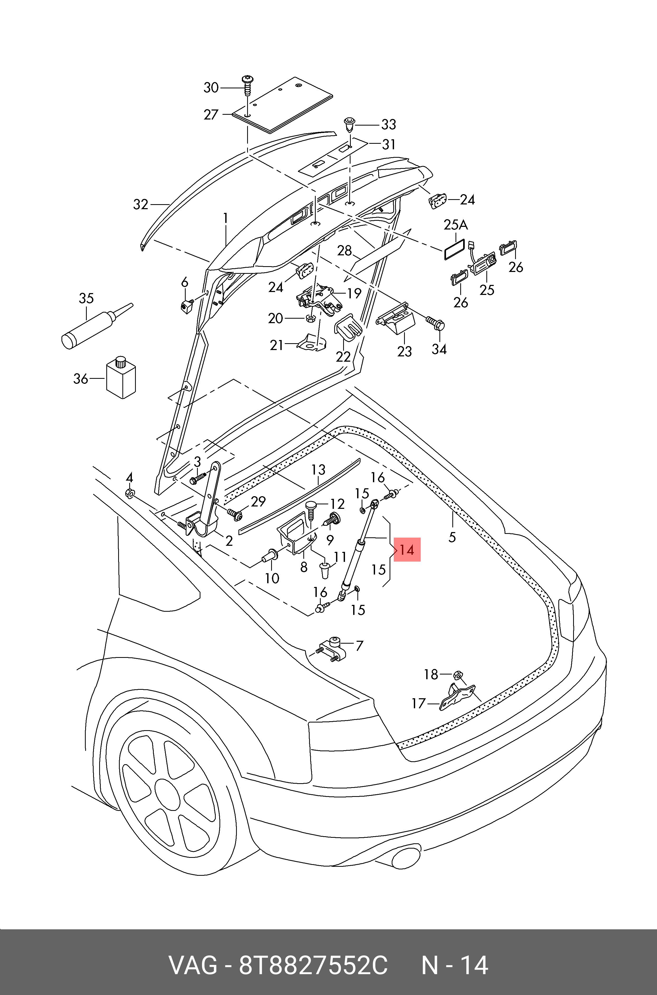 Газовый упор - VAG 8T8 827 552 C