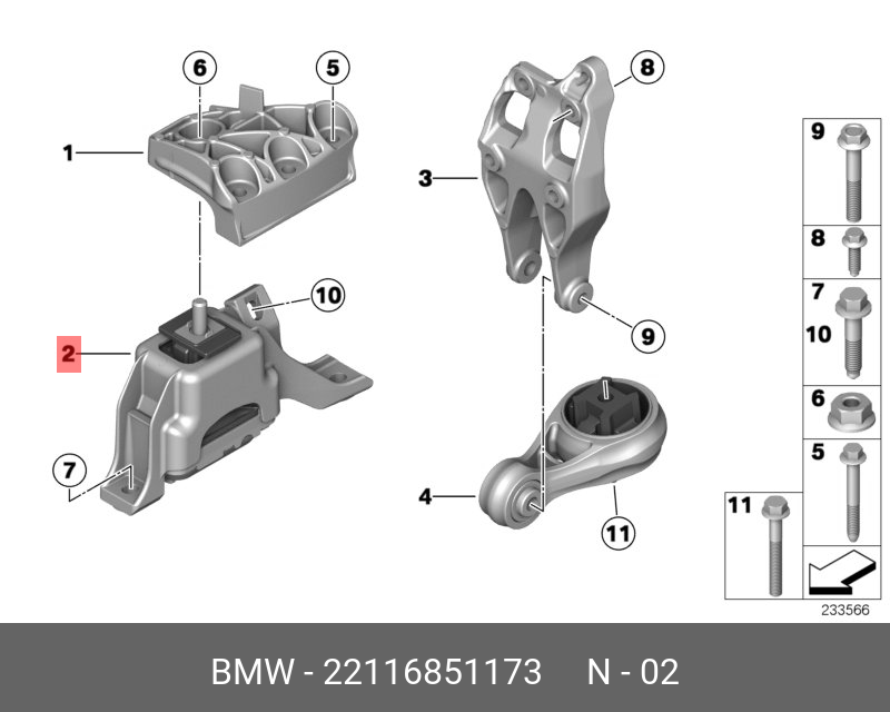 Подушка крепления двигателя [org] - BMW 22 11 6 851 173