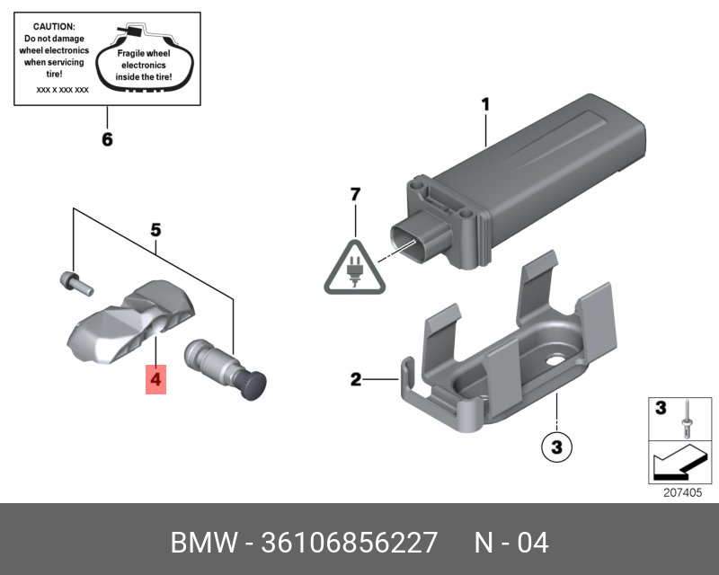 Датчик давления воздуха в колесе 3-series E90 04-/5-series F10 09-/7-series F01 08- - BMW 36106856227