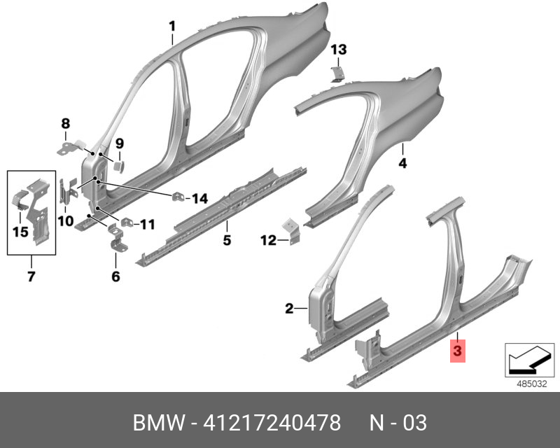 Центральная стойка с порогом п F10 - BMW 41 21 7 240 478