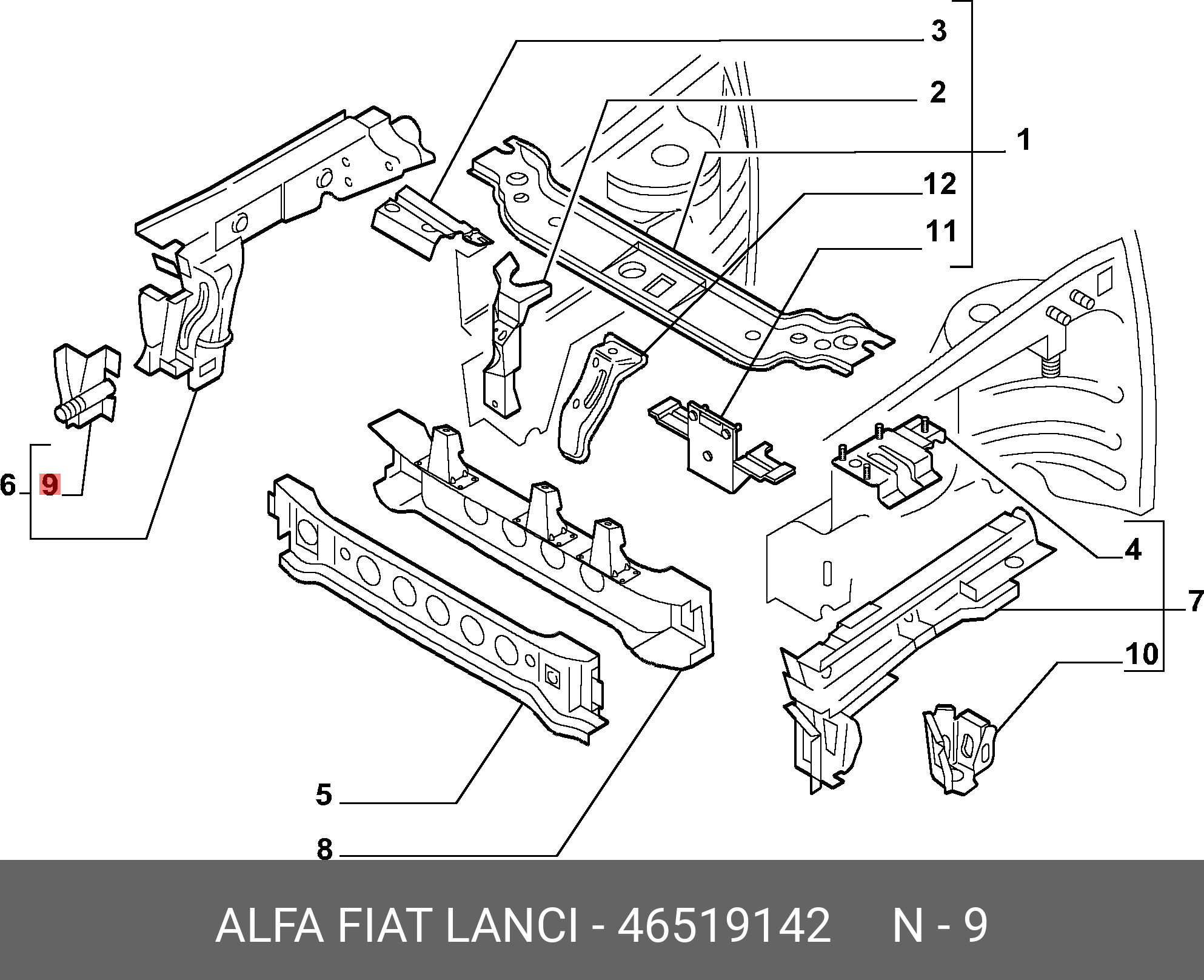Стойка переднего правого лонжерона Albea - Fiat/Alfa/Lancia 4 651 9142