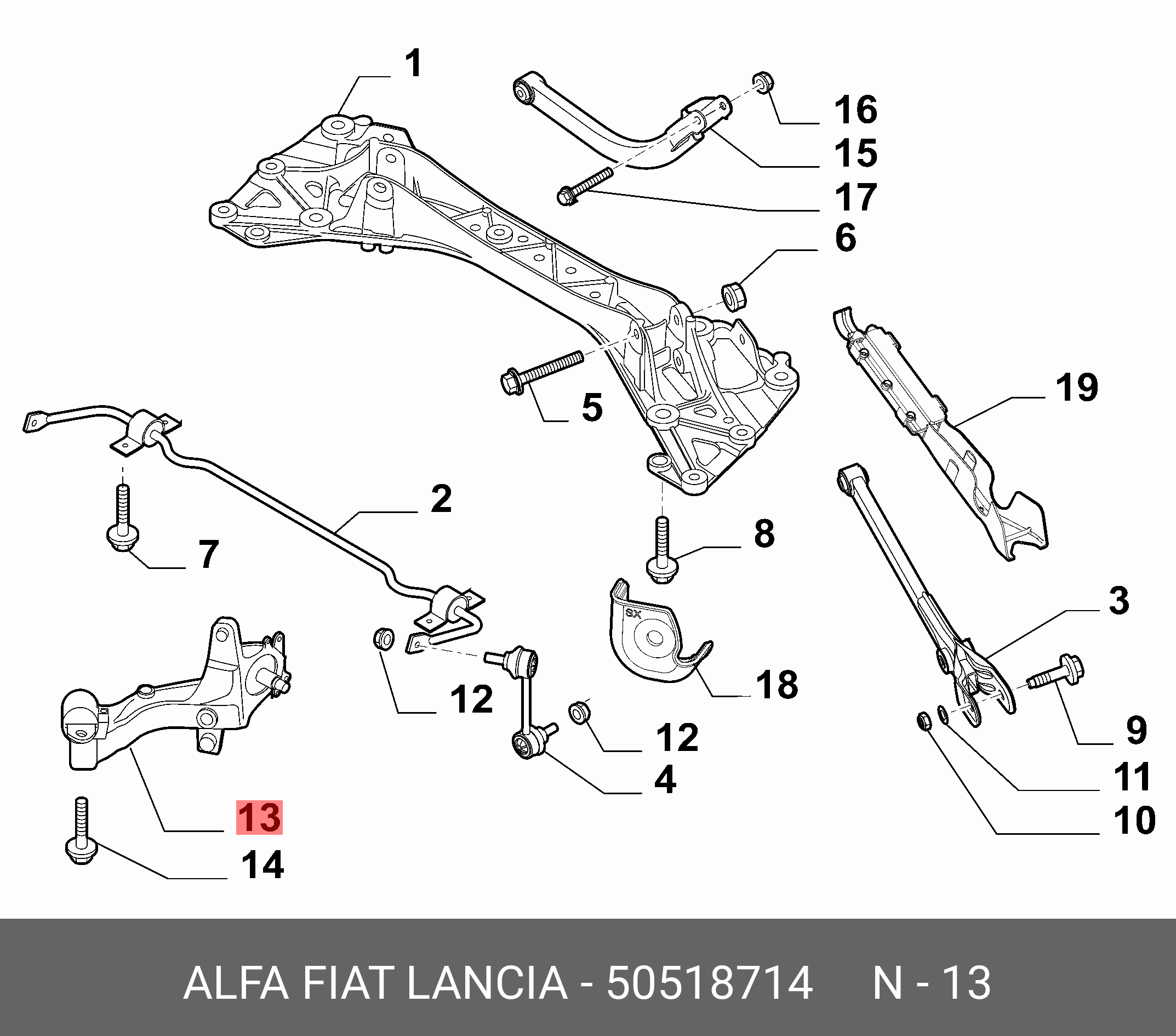 Рычаг задней подвески продольный AR Giulietta 10-> левый - Fiat/Alfa/Lancia 5 051 8714