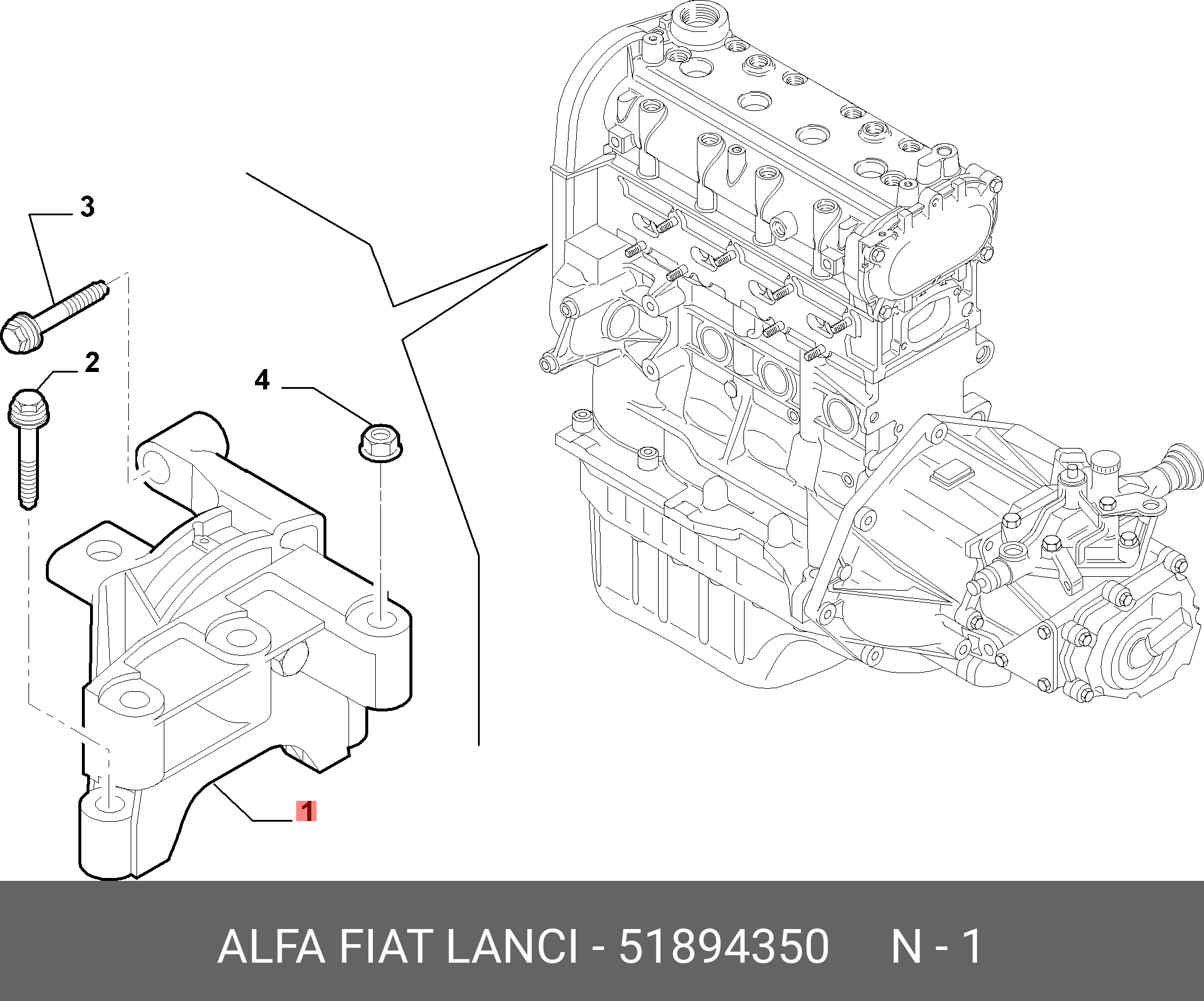 Опора двигателя правая n.bravo 07- 51794981 - Fiat/Alfa/Lancia 5 189 4350
