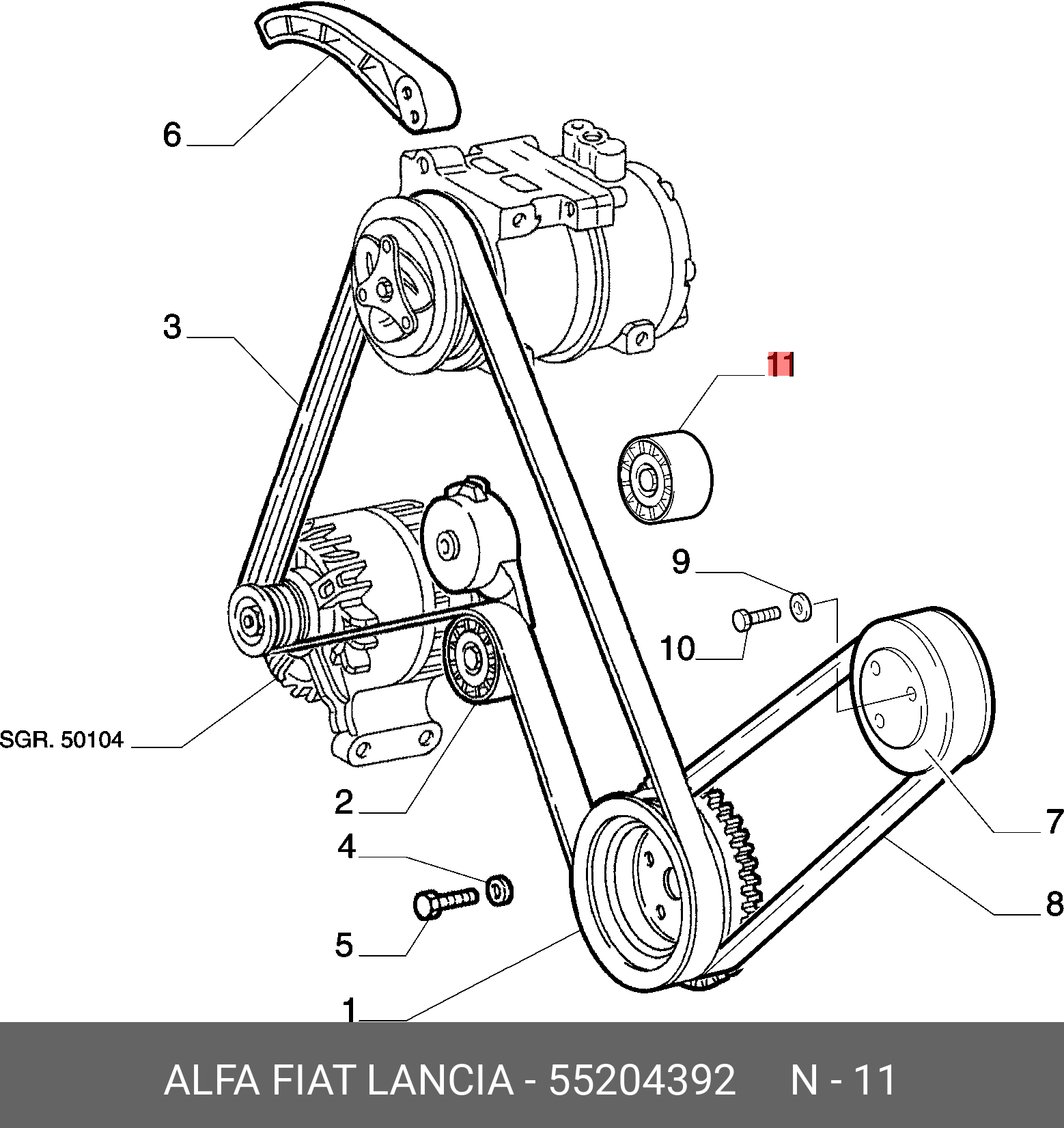 Ролик обводной приводного ремня - Fiat/Alfa/Lancia 55204392