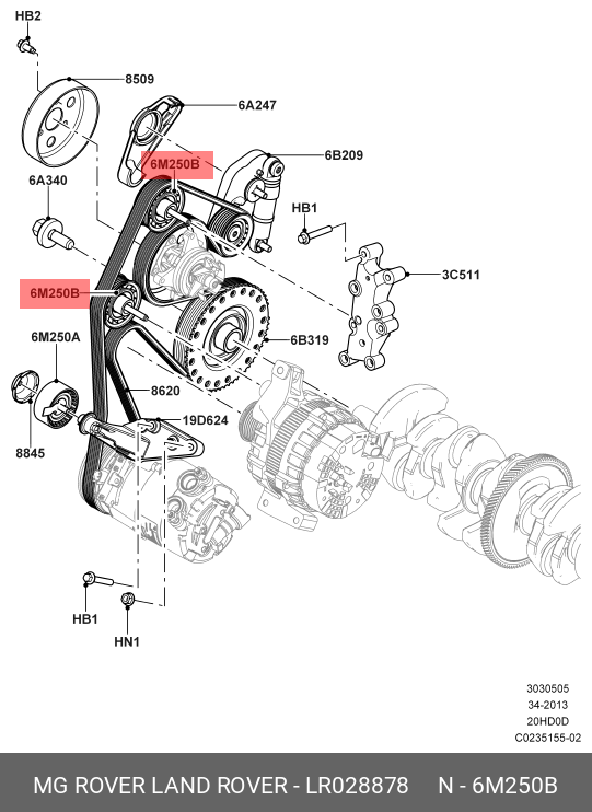 Ролик обводной приводного ремня - Land Rover LR028878