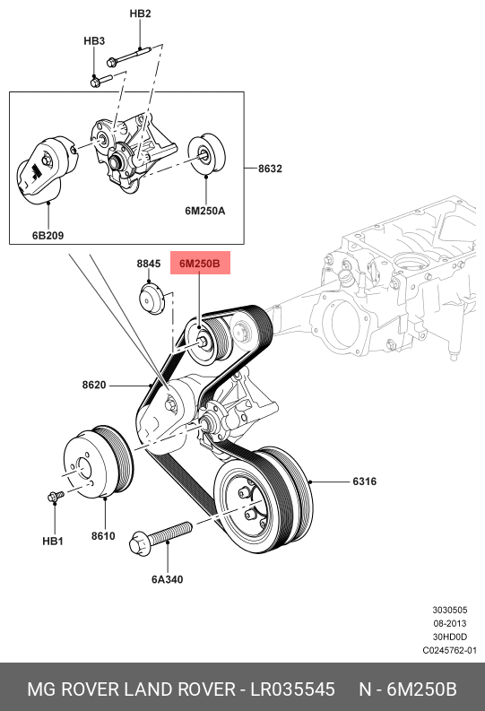 Ролик приводного ремня компрес 5.0 RR 13- , lr035545 - Land Rover LR035545
