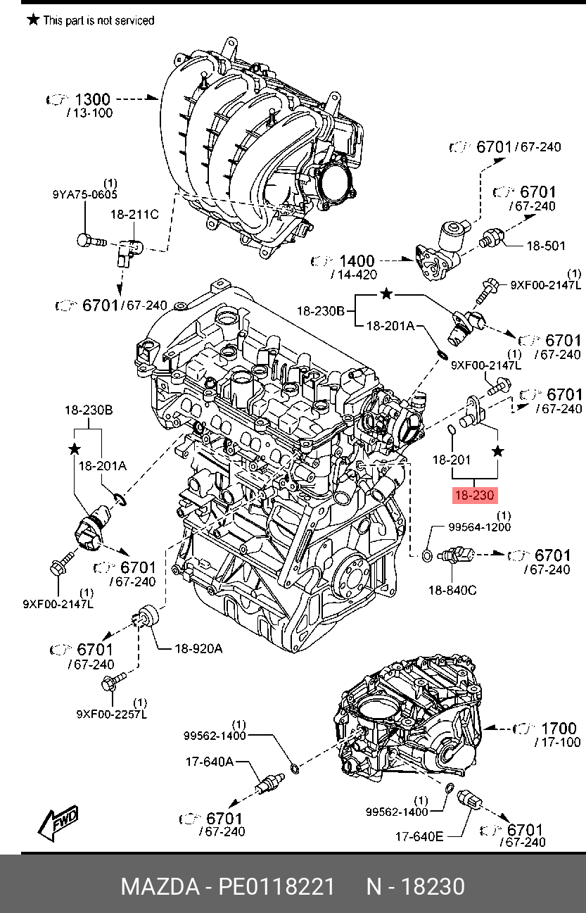 Датчик положения коленчатого вала - Mazda PE01-18-221