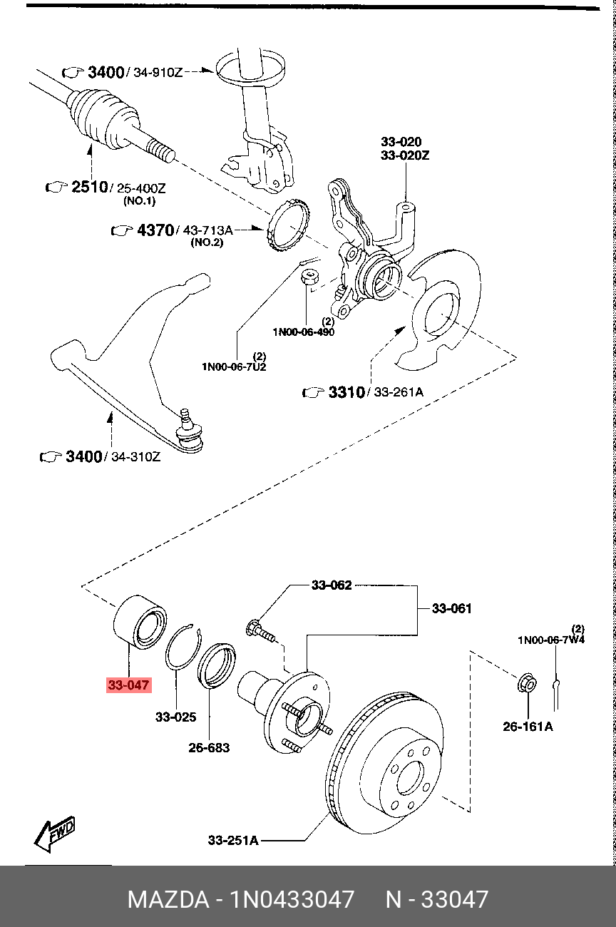 Подшипник ступицы передний - Mazda 1N04-33-047