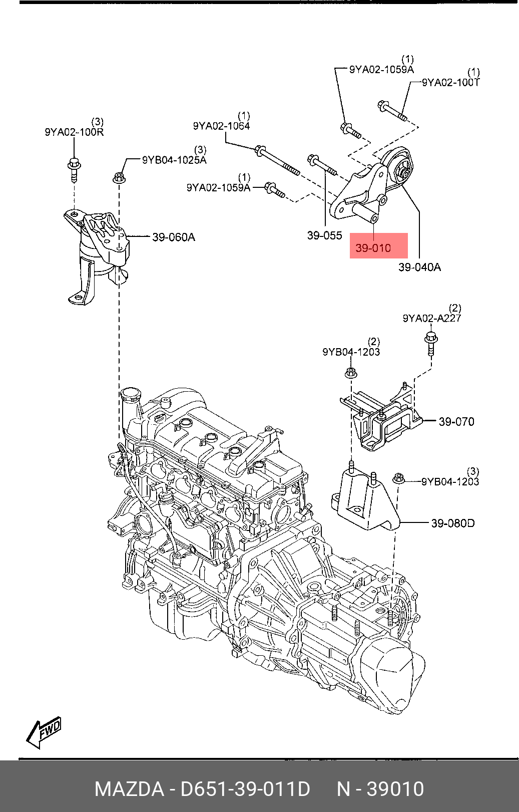 Кронштейн опоры двигателя М2 - Mazda D651-39-011D