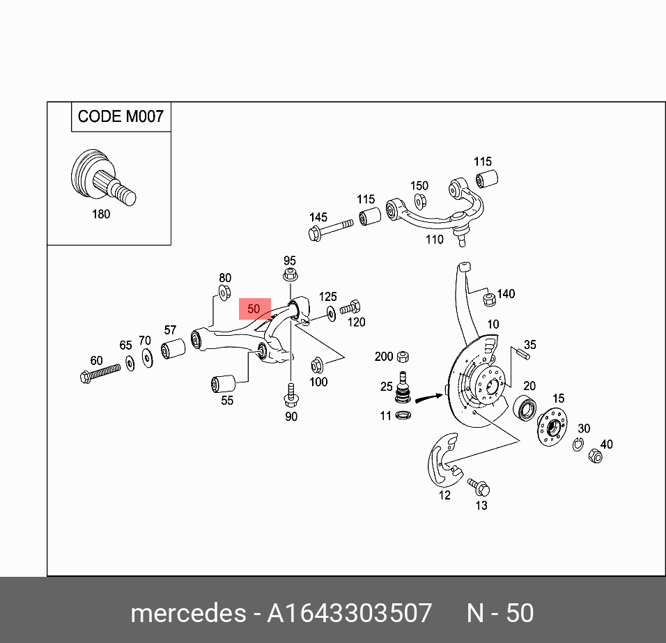 Рычаг подвески | перед прав | - Mercedes A 164 330 35 07