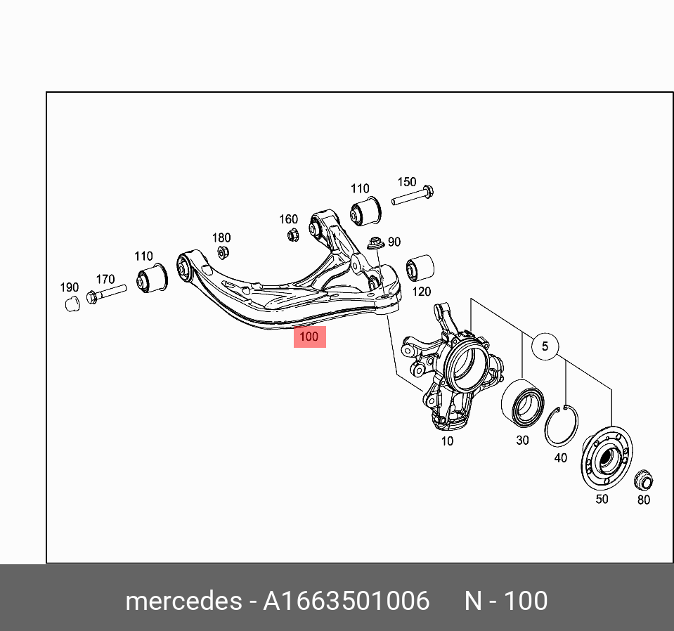 Рычаг подвески | зад прав | - Mercedes A 166 350 10 06