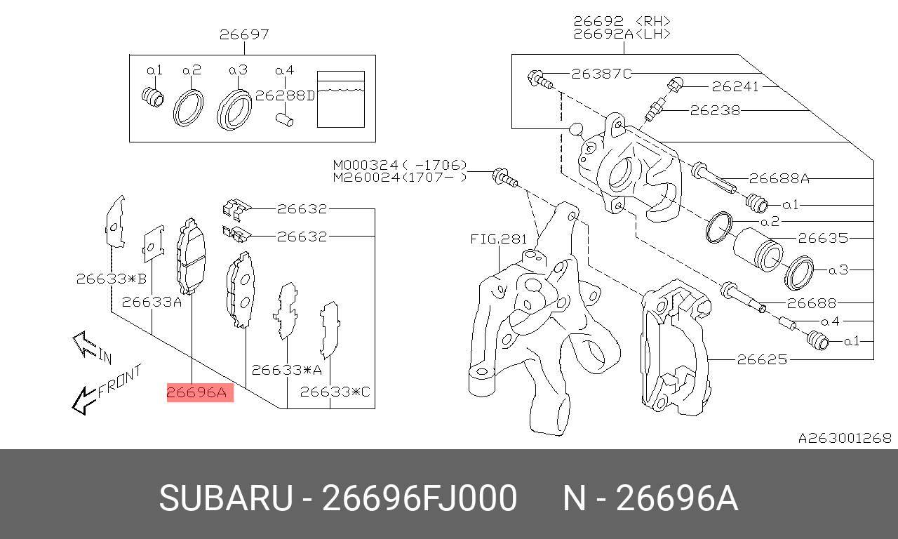 Колодки тормозные дисковые | зад | - Subaru 26696-FJ000