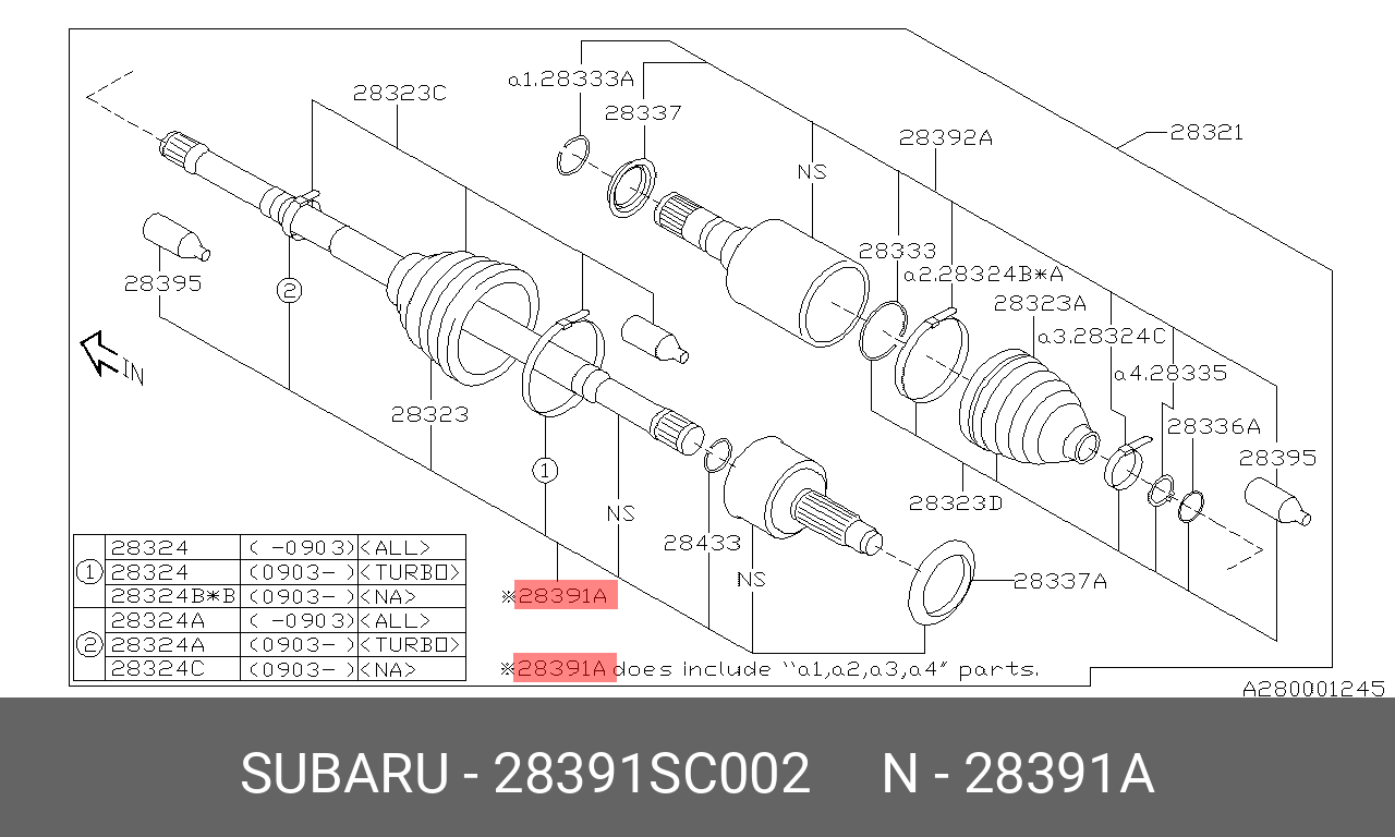 Шрус внешний | перед | - Subaru 28391-SC002