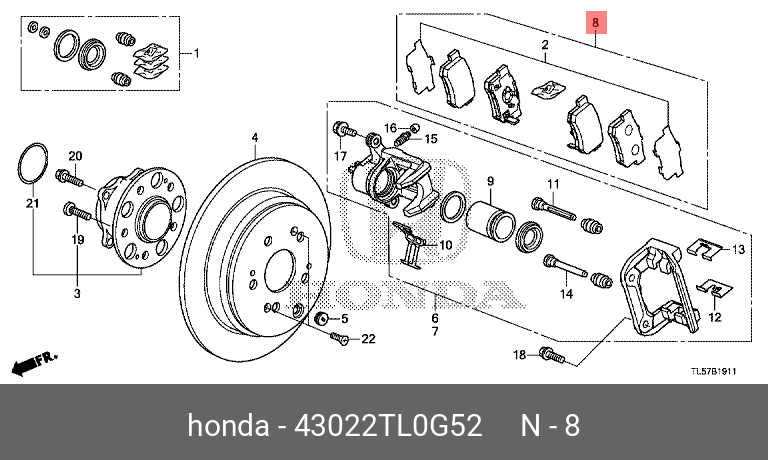 Колодки тормозные дисковые | зад | - Honda 43022-TL0-G52