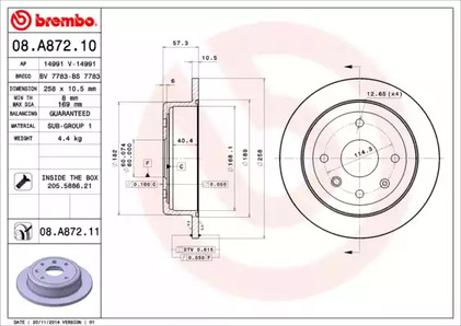 Снят, замена 08.a872.11 Диск тормозной Standard | зад | - Brembo 08.A872.10